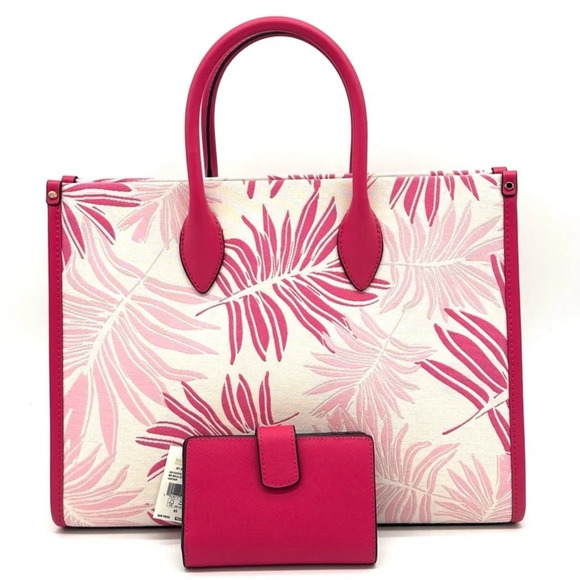 Michael Kors Medium Mirella Tote Bag & Medium Bifold Zip Chain Wallet Pink Multi - Picture 5 of 14